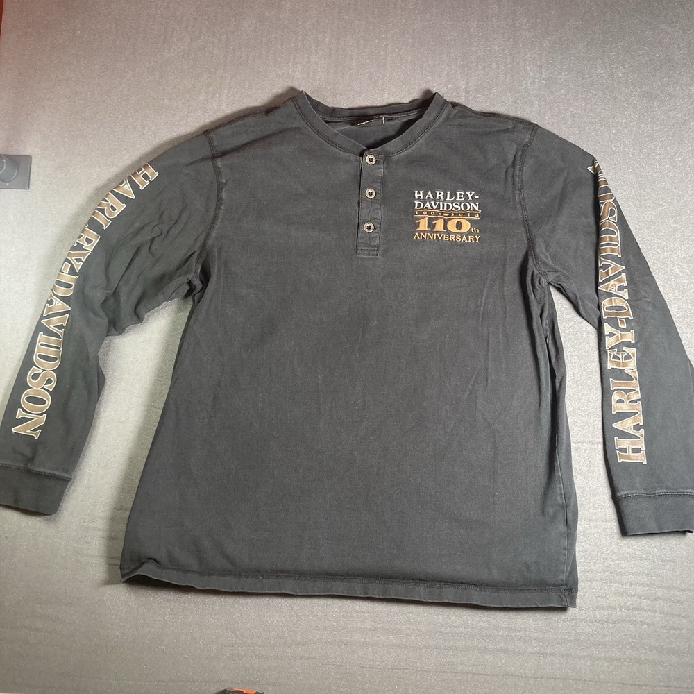 Harley-Davidson 110th Anniversary Men's Henley T-Shirt Long Sleeve Black Men XL